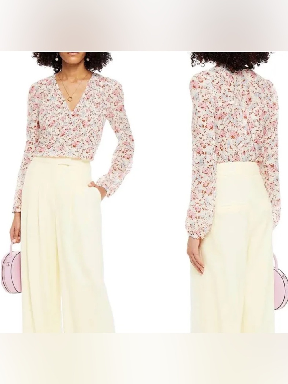 Veronica Beard "Lowell" Silk Floral Pintuck Blouse Size 0